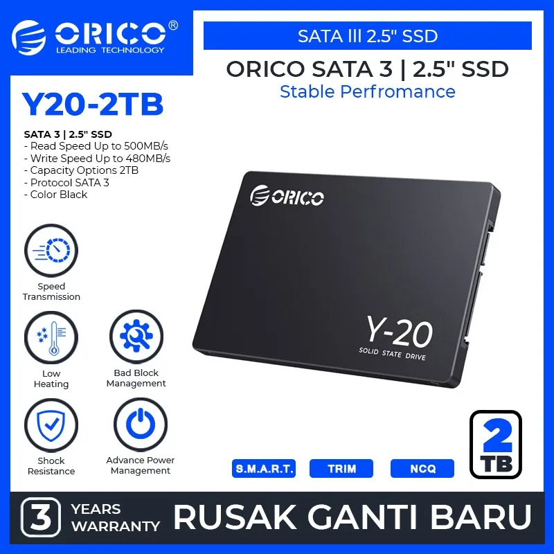 ORICO SATA 2.5" SSD 128GB / 256GB / 512GB / 1TB - Y20
