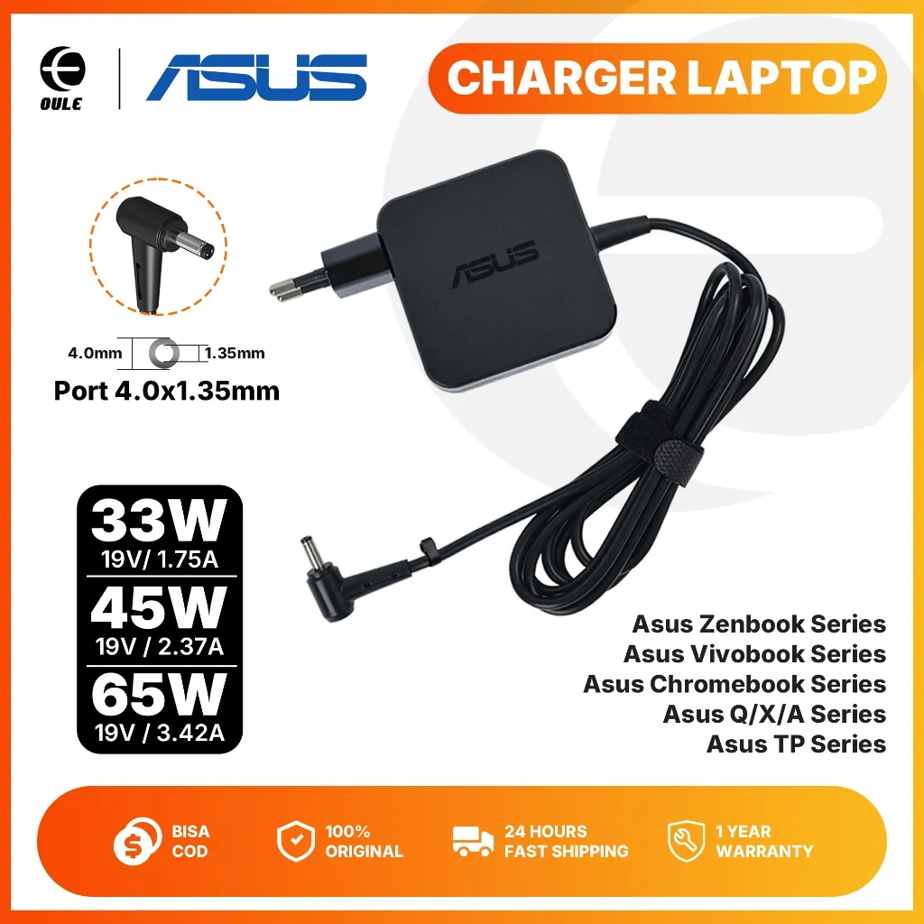 Charger Laptop ASUS Original 19V 3.42A 65W Square 4.0*1.35mm A407 A412 A442 X441 X456 X509 X510 Vivobook Zenbook Garansi 1 Tahun