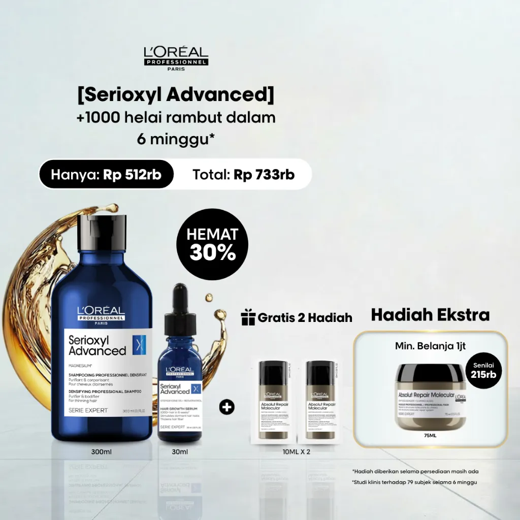 Serioxyl Advanced Hair Serum 30ml + Serioxyl Shampoo 300ml - Untuk Penumbuh Rambut Lebih Lebat by L'Oreal Professionnel