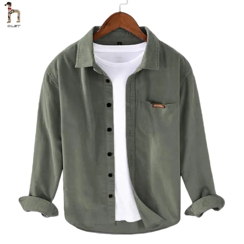 OLET Kemeja Corduroy Lengan Panjang Kasual Pria , Model Terlaris, Ukuran M-3XL, Kemeja Pria Berkerah, Desain Elegan dan Nyaman