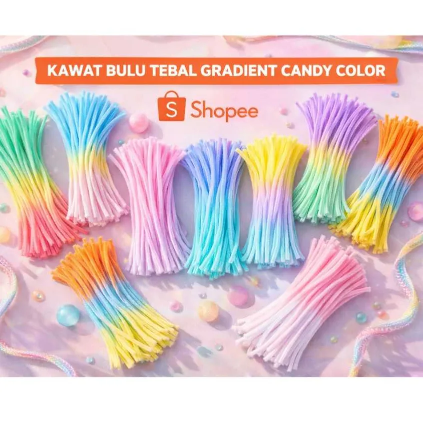 (20PCS) Kawat Bulu Mercy Tebal 8mm Tipe Gradient 3 Warna / DIY Pipe Cleaner Kerajinan Edukasi Anak