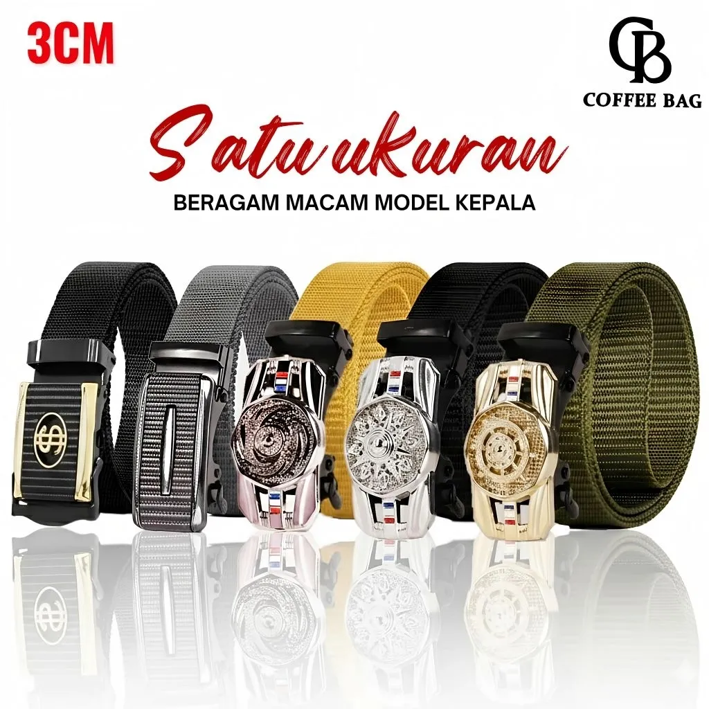 [CB] Sabuk Kanvas Pria 3cm Automatic Buckle - Gesper Spinner Mobil 360 Derajat-AH-136/137/138/180/135