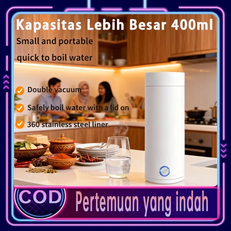 Cangkir Pemanas Listrik 400ml Otomatis/Cangkir Pemanas ListrikKecil/Portabel Cangkir Air Pemanas ListrikOtomatis/Ketel TerintegrasiIsolasi/Thermos Boto Smart Elektrik BotolPortable Dengan Pemanas ElectricThermos Kettle 400 ML