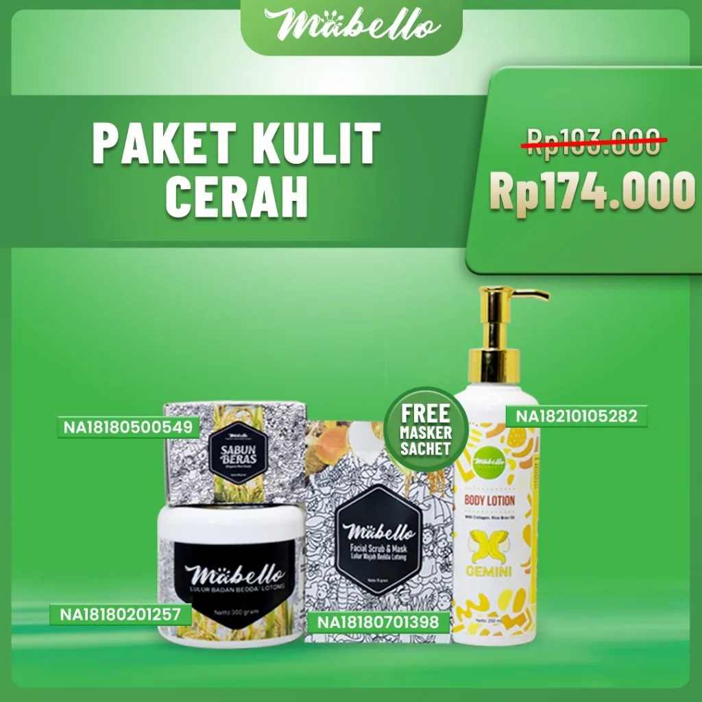 MABELLO paket hemat/  Lulur hitam bedda lotong bpom & halal/aman dan terbuat dari bahan alami