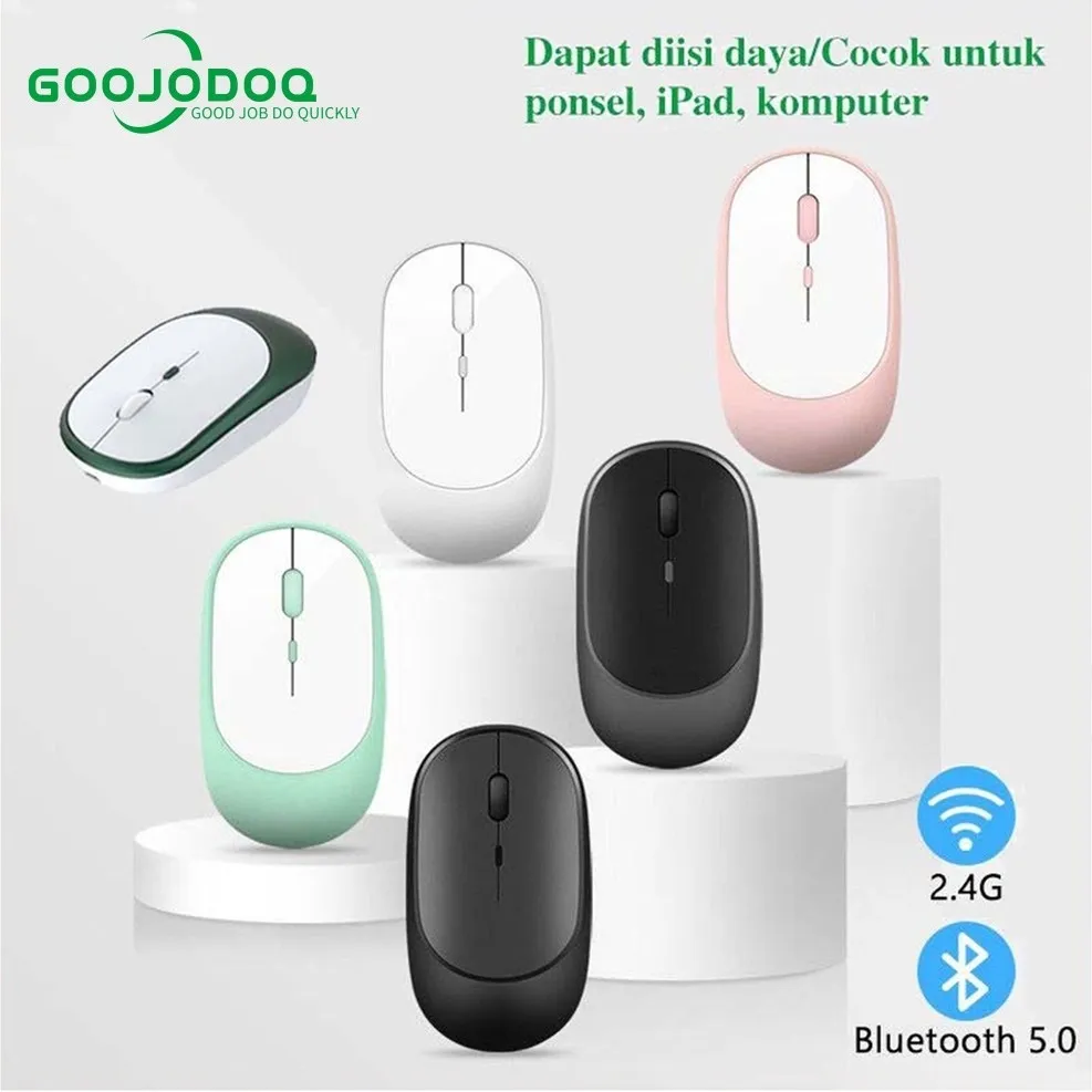 Goojodoq Bluetooth Mouse Wireless Silent Ultra Tipis Portable Rechargeable USB Power Saving Mouse