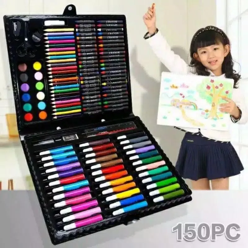 150Pcs Crayon Set Art Set Isi 150 Pcs Pensil Warna Set Anak Crayon Full Set Alat Lukis Cat Krayon