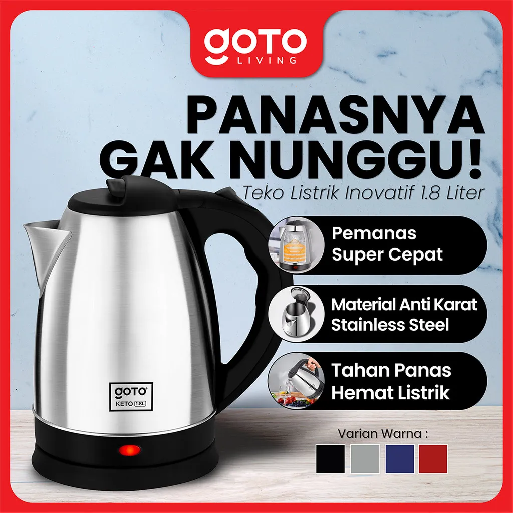 Goto Keto Kettle Pemanas Air Elektrik Stainless Steel 1.8L Listrik