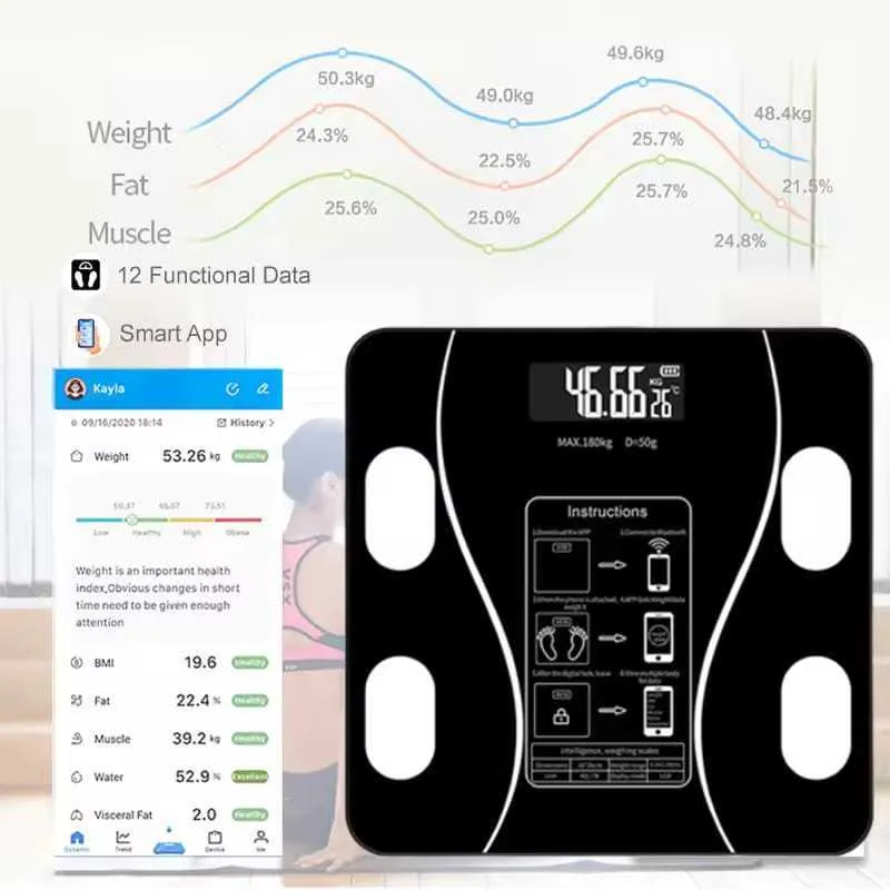 Timbangan Badan Digital Smart Body Fat Scale Bluetooth Layar LCD Max 180 Kg