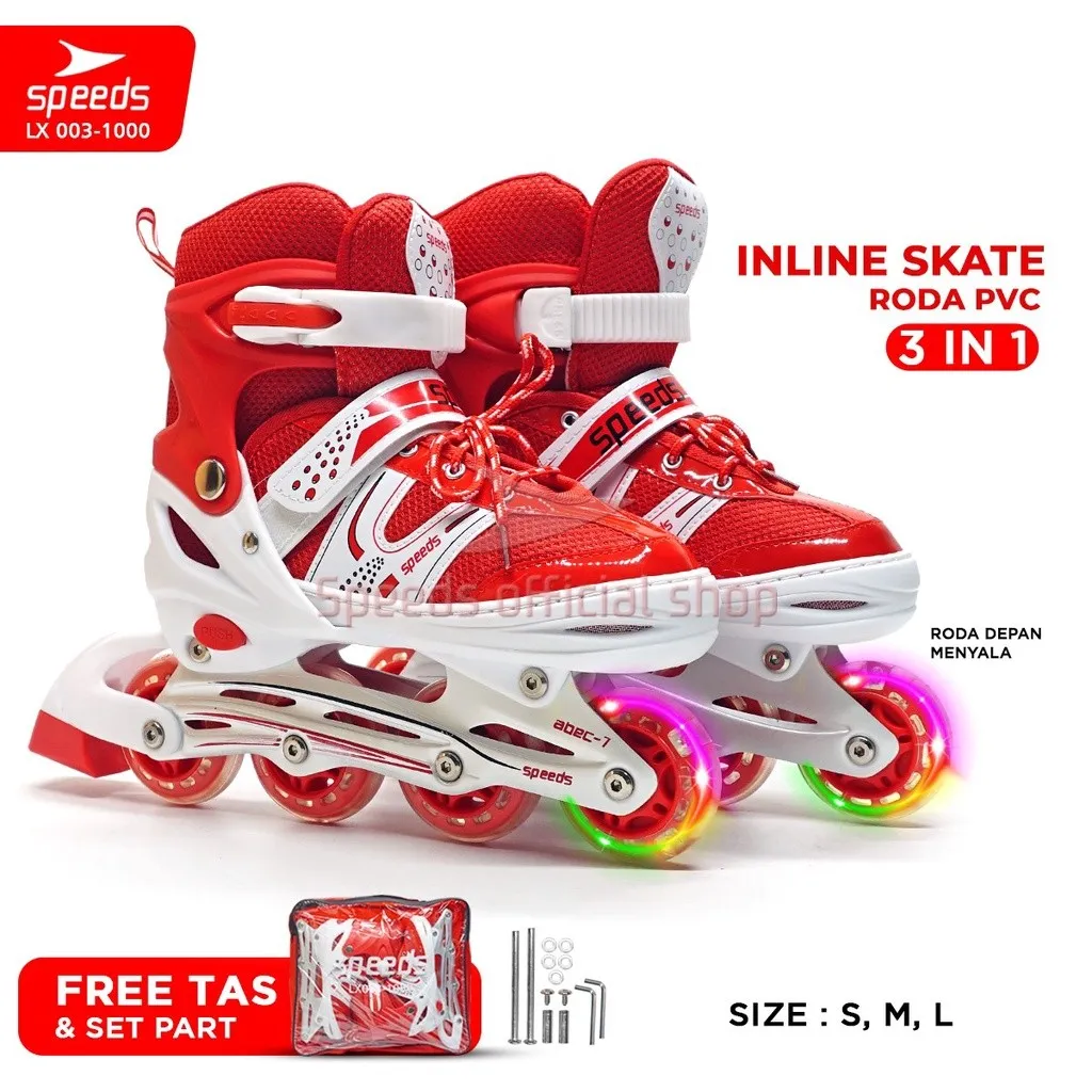 SPEEDS Sepatu Roda Anak Dewasa Power King Inline Roda Full Karet PU Nyala 1 barang import 003-1000
