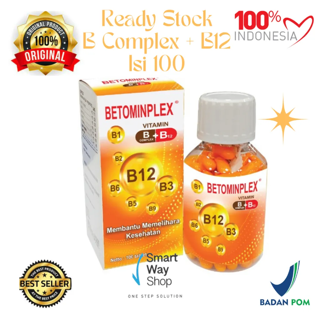 Vitamin B Complex + B12 BETOMINPLEX Vit B1+B2+B3+B5+B6+B9+B12 isi 100 Tablet ORI BPOM
