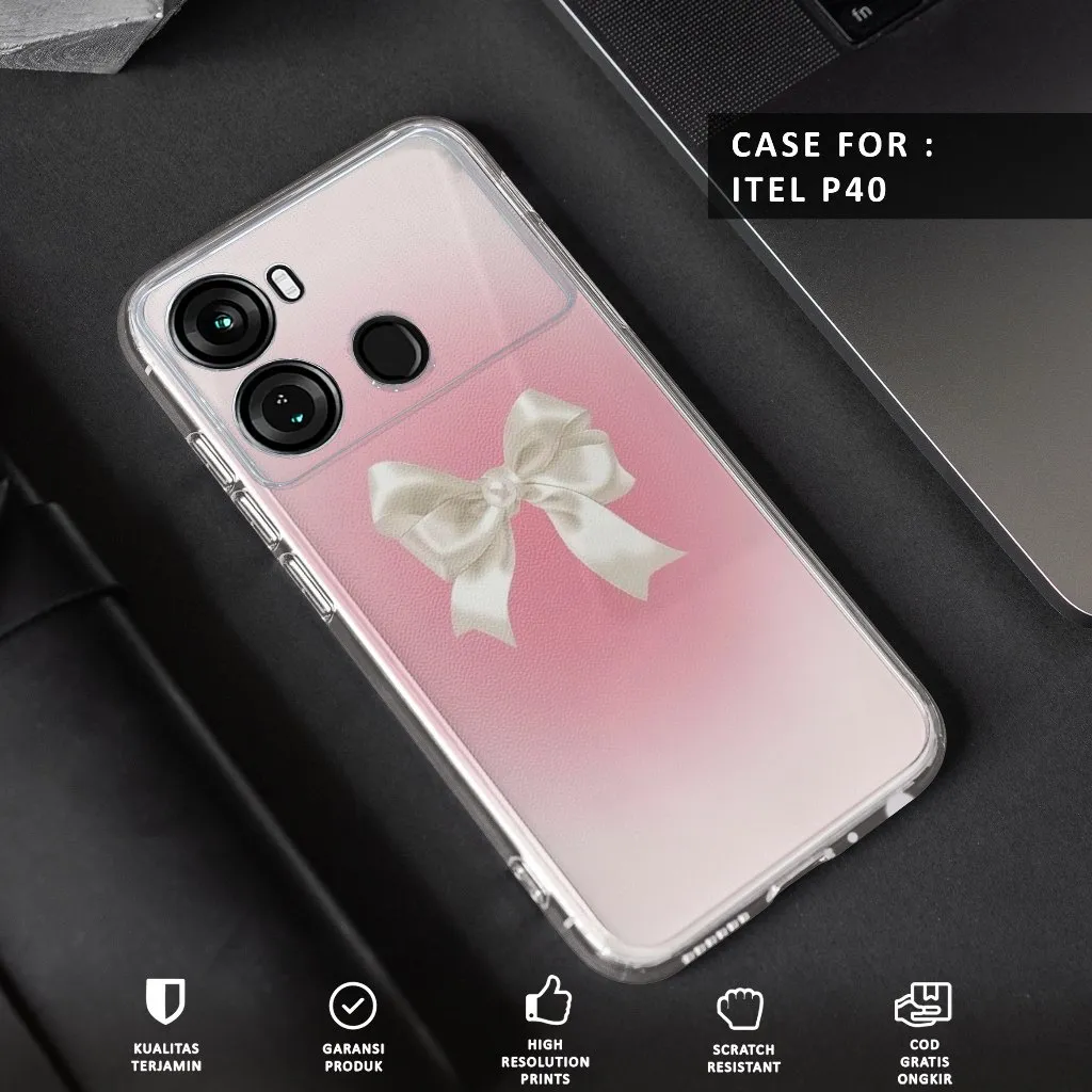 Case ITEL P40 - Casing ITEL P40 PRIME Motif PITA PINK - Softcase Premium Fourside - Bening Transparant - Silikon HP - Kesing - Cassing - Case Terbaru