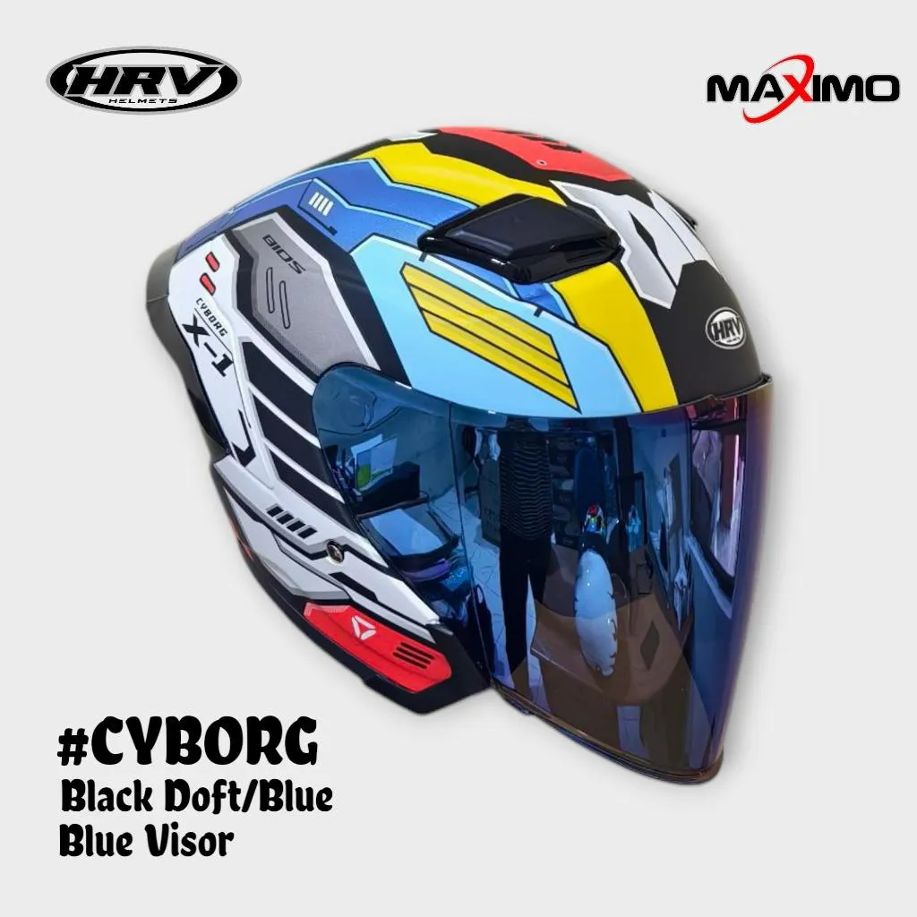 Helm HRV Maximo Motif Cyborg SNI Pria Wanita Aerodinamis Free Spoiler Kaca Iridium