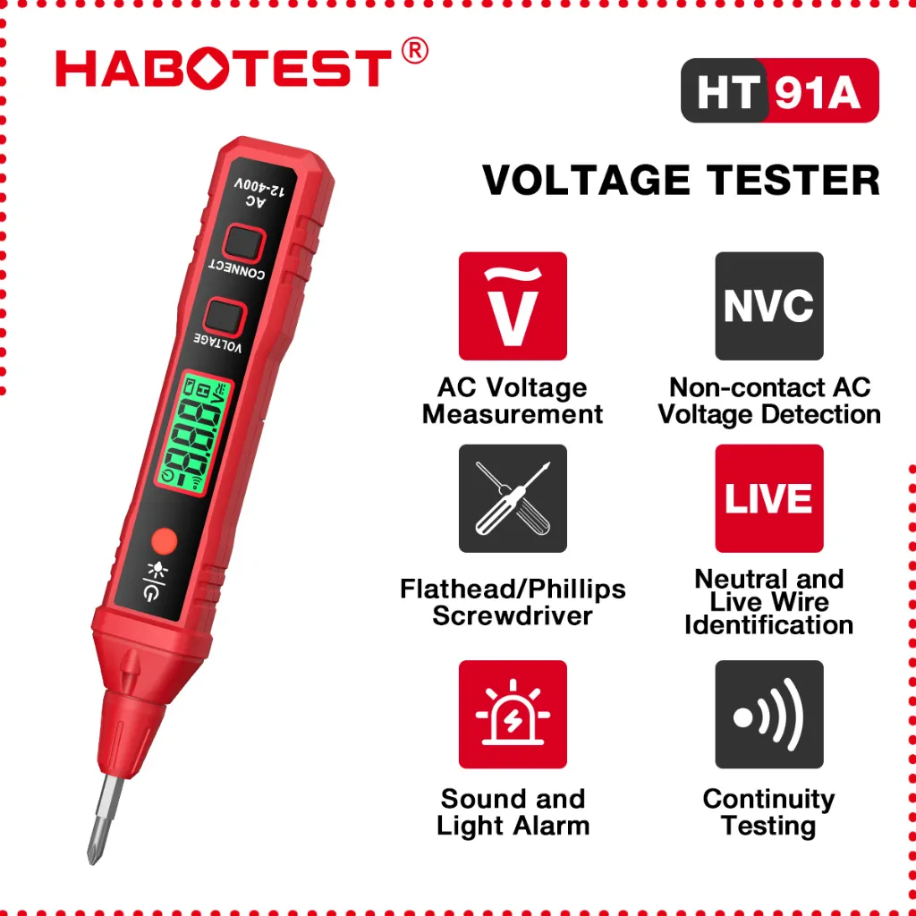 HABOTEST HT91A/HM66 AC Voltage Detector NCV 12~400V Pen Type Voltage Tester For Live/Null Wire With Flashlight LCD Display Breakpoint