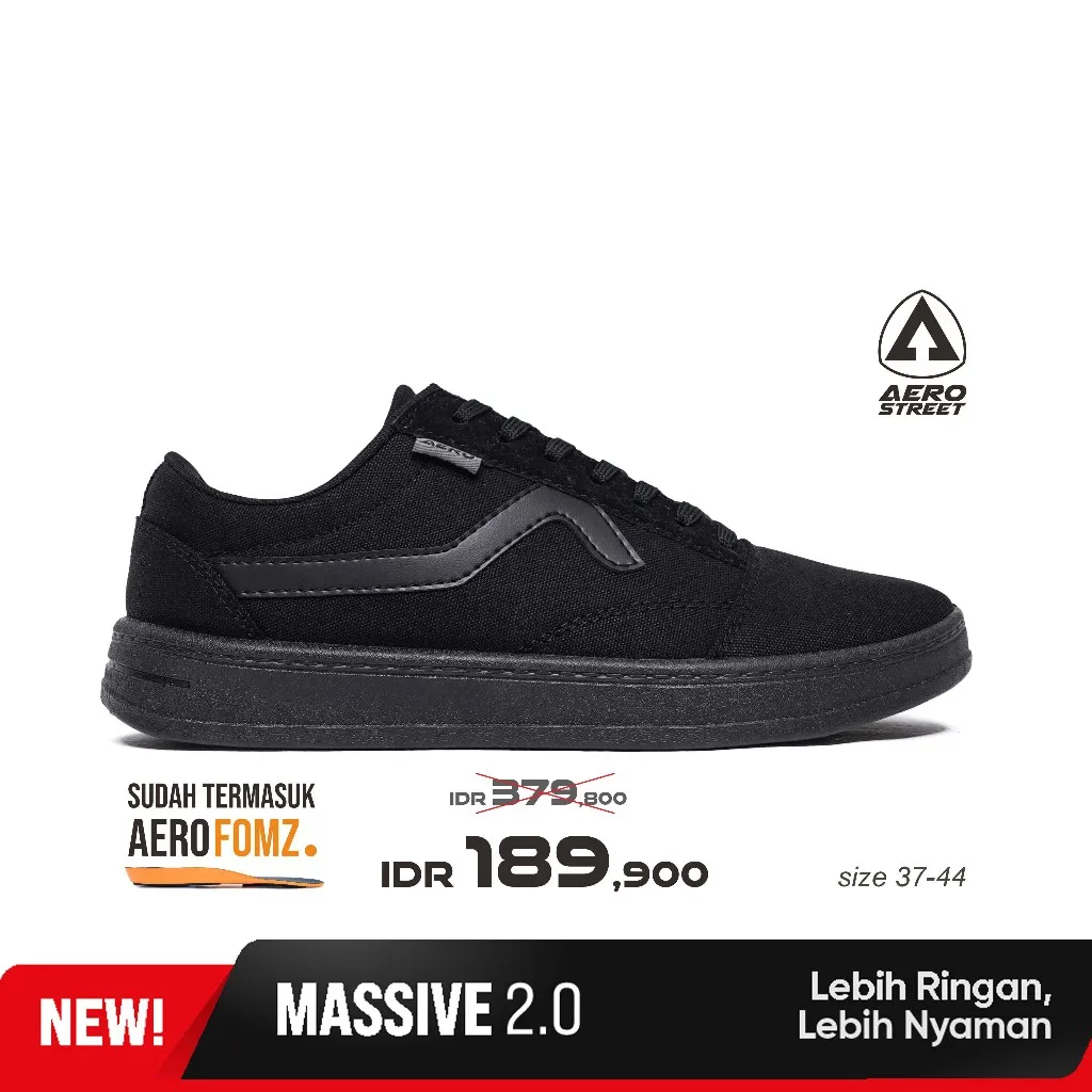 Aerostreet 37-44 Massive Low 2.0 All Black - Sepatu Sneakers Casual