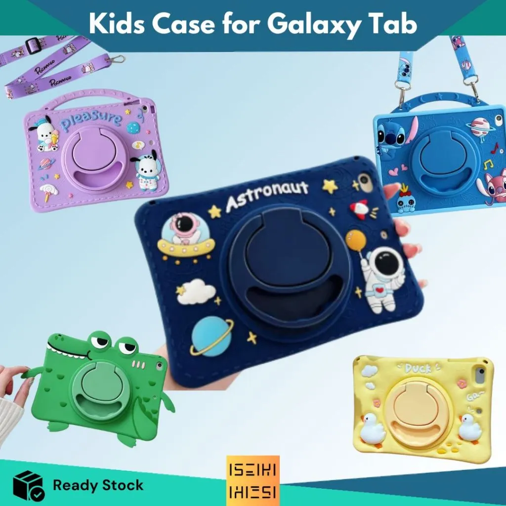 Soft Case Samsung Tab A9 / A9 Plus / S6 Lite / A8 / A7 / A7 / S9 FE Lite Casing Lucu Karakter Cartoon Melody Pocchaco Stand Ring 360 Free Tali Slempang Random With Pen Holder
