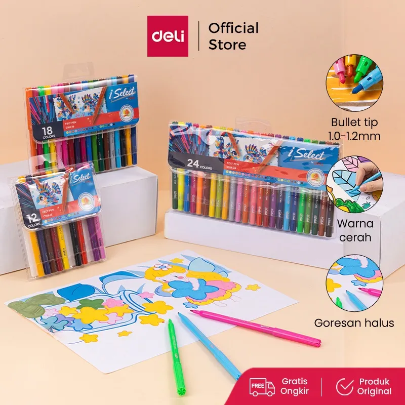 Deli I-Select Spidol Warna 12 Warna / Felt pen 24 Warna Cerah EC169