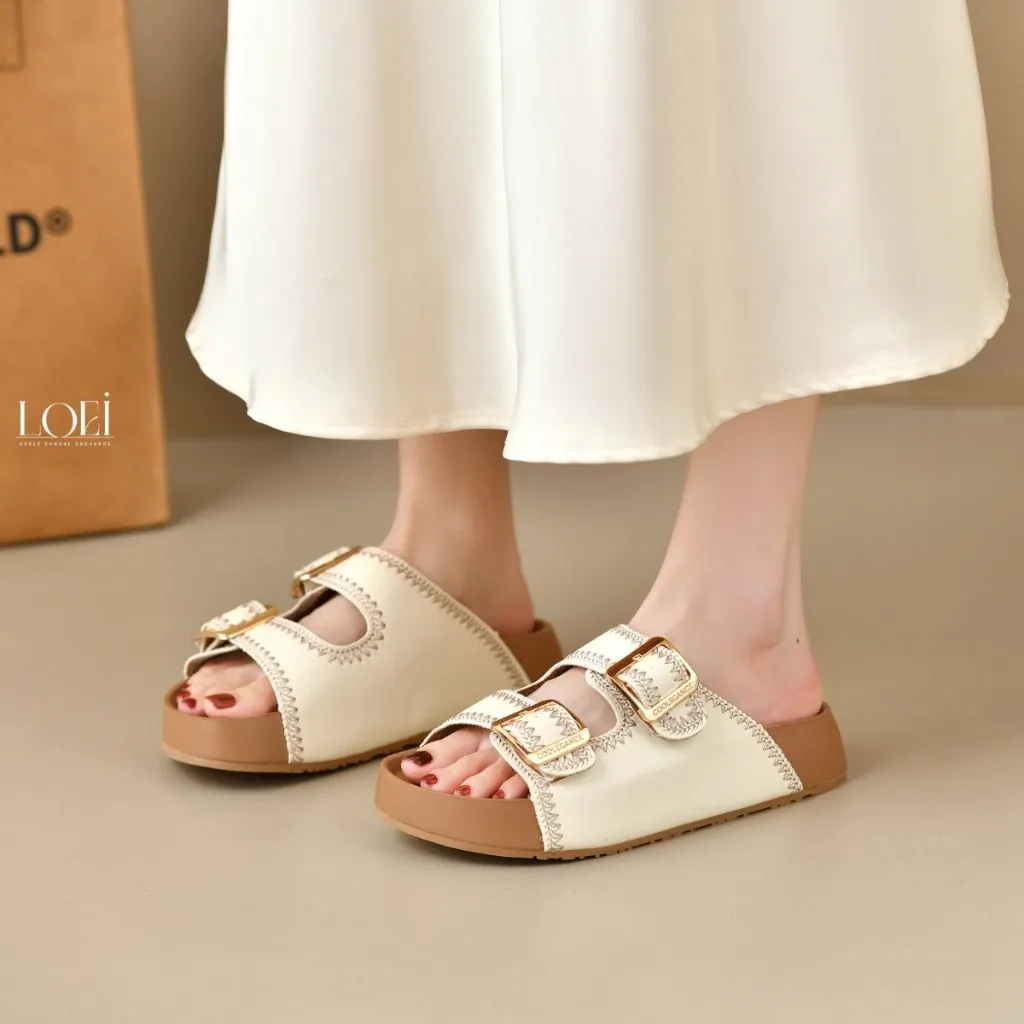 LOEI Harvia Sandal Fashion Wanita Slip On 2 Strap Korean Look 2611