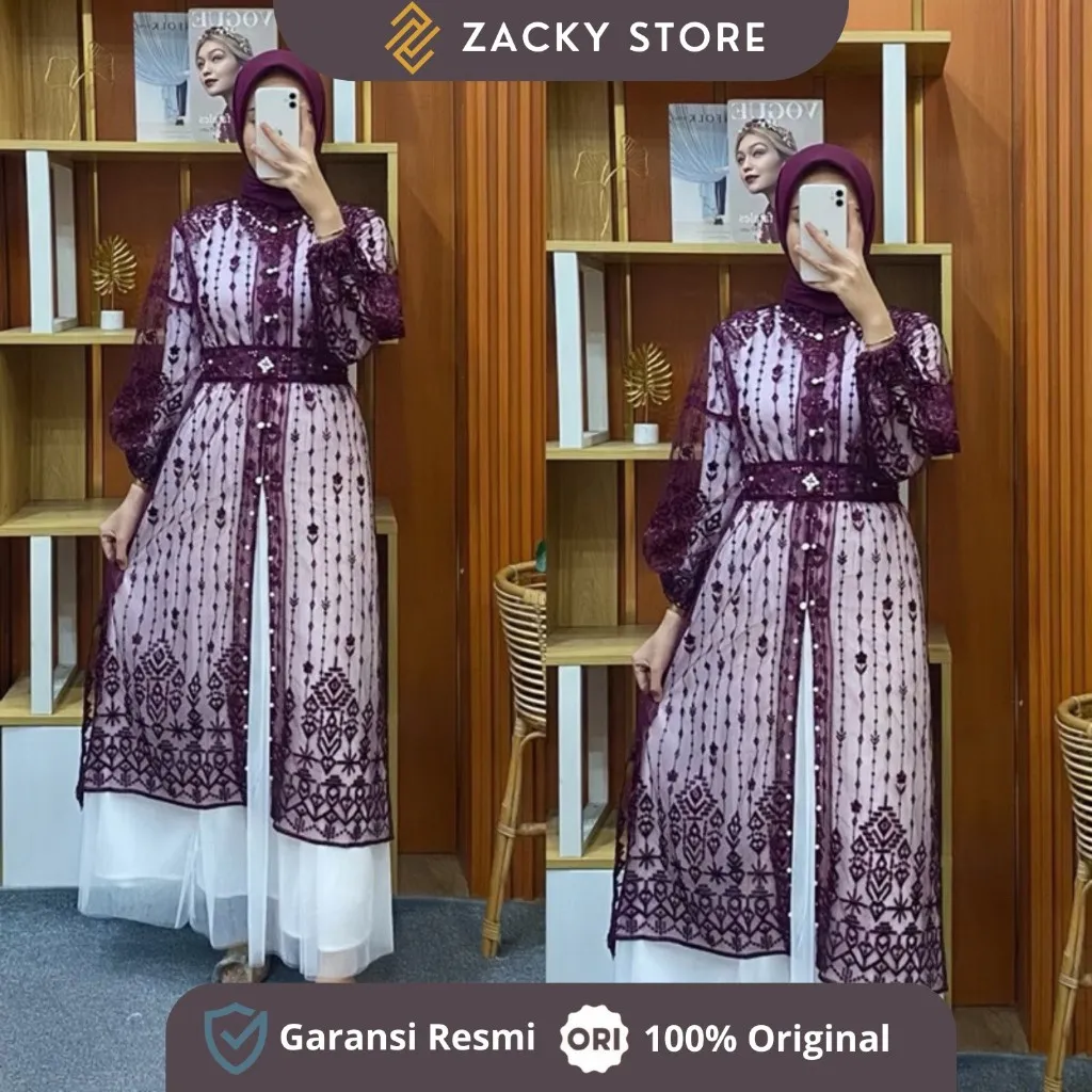 Azzura Outer Tunik Wanita Cardigan Brokat Brukat Kondangan Wisuda Mewah Kekinian Lengan Panjang