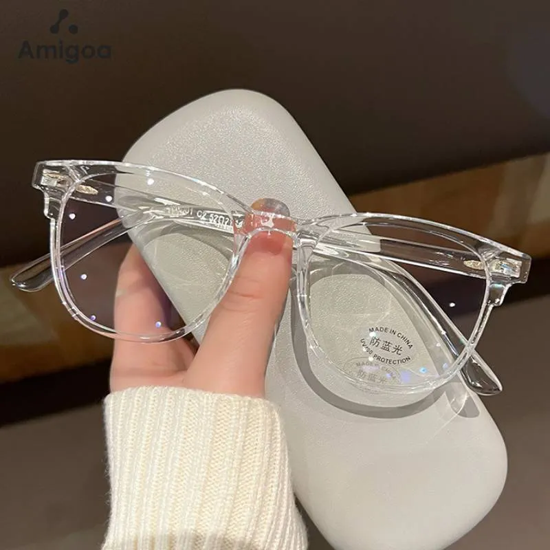 AMIGOA Kacamata Anti Cahaya Biru Transparent Frame Kacamata Optik Anti Radiasi Komputer Wanita Kacamata Outdoor Pelindung