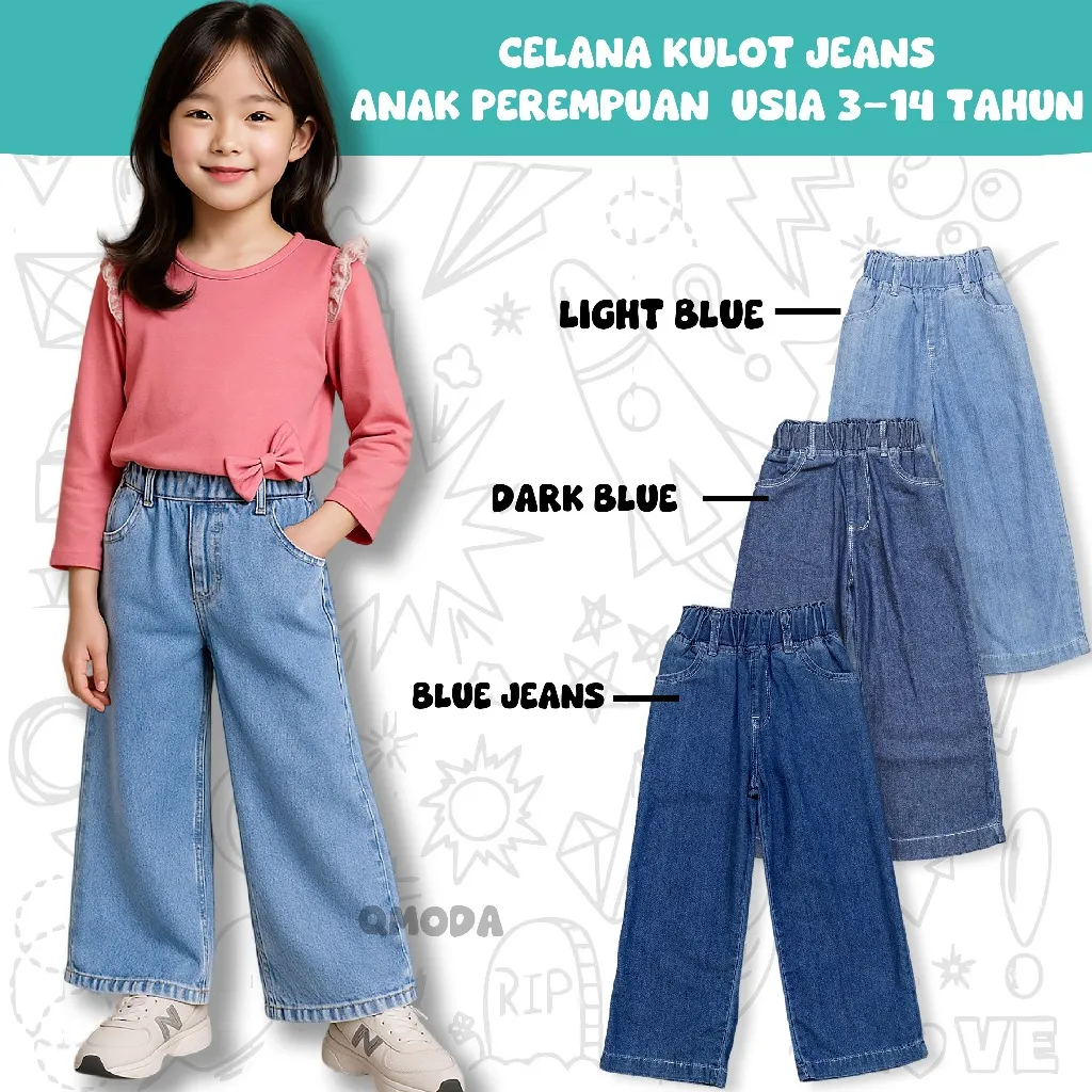 Celana Panjang JEANS KULOT LOOSE Jeans Denim high waist anak perempuan BASIC Usia 3 - 14 Tahun