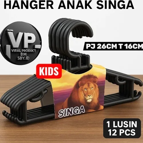 SBY | 12PCS HANGER ANAK SINGA HITAM ISI 12PC LUSINAN - HANGER ANAK PLASTIK - GANTUNGAN BAJU KASTOK KAPSTOK