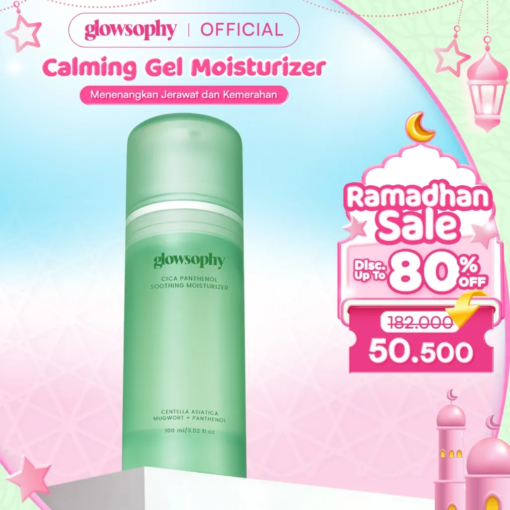 Glowsophy CICA Panthenol Soothing Moisturizer Gel 100ml - Pelembab Wajah Ringan Kulit Berjerawat & Sensitif untuk Membantu Menenangkan dan Meredakan Jerawat Kemerahan dengan sensasi Calming Pengontrol Minyak  Krim Anti Jerawat