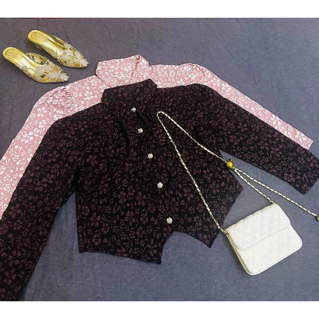 Flower Blouse Long Sleeve - Blazer Wanita Korean Look - Atasan Wanita Kondangan Bussines Casual Trendy Motif Bunga
