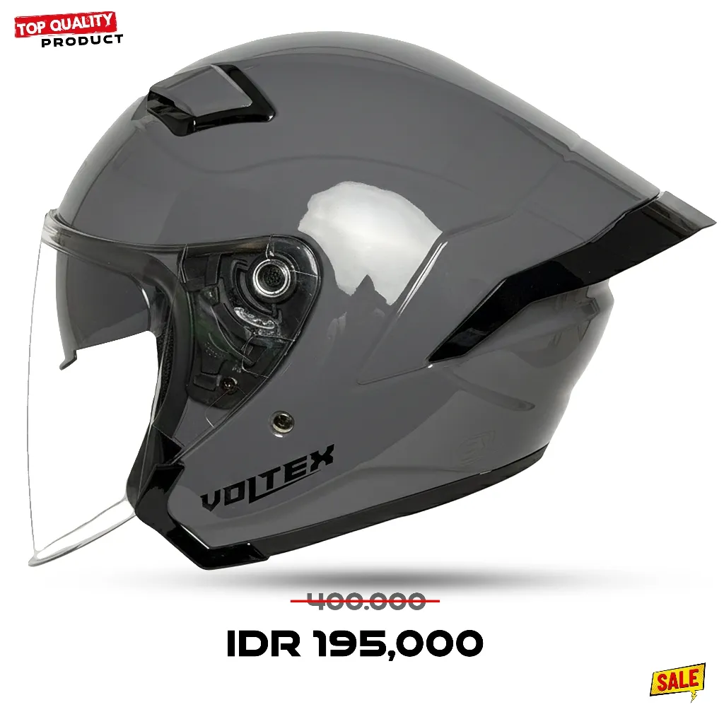 Helm Half Face Double Visor MLA COSMO VOLTEX Grey Glosy Free Spoiler -Helm Premium Paket Ganteng SNI