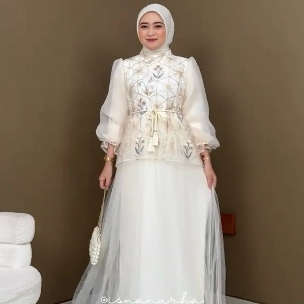 CLOTIVA - Melly Dress Brokat Mewah bahan tille & Organza | Dres Lebaran | Dres Kondangan