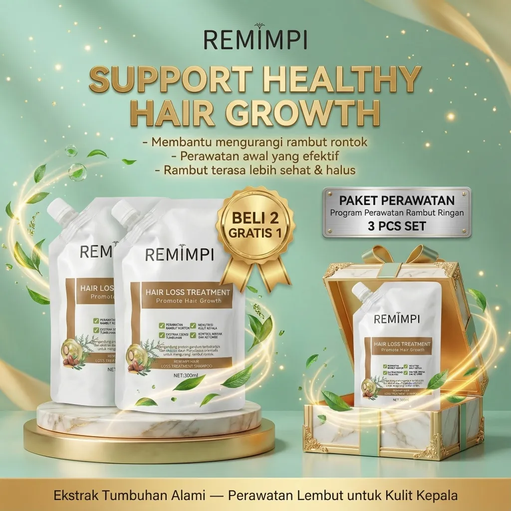 REMIMPI Hair Loss Treatment Shampoo 3PCS | BELI 2 GRATIS 1 | Anti Rambut Rontok | Support Healthy Hair Growth | Ekstrak Thuja, Jahe & Ginseng