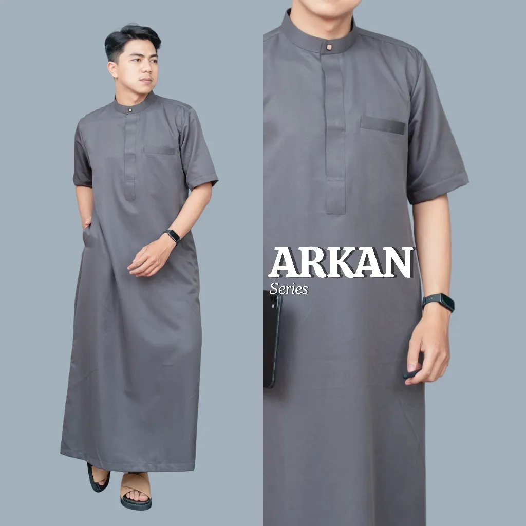 WAKTU DHUHA - Jubah Arkan Gamis Slimfit Couple Cowok Lengan Pendek Bahan Super Adem Premium