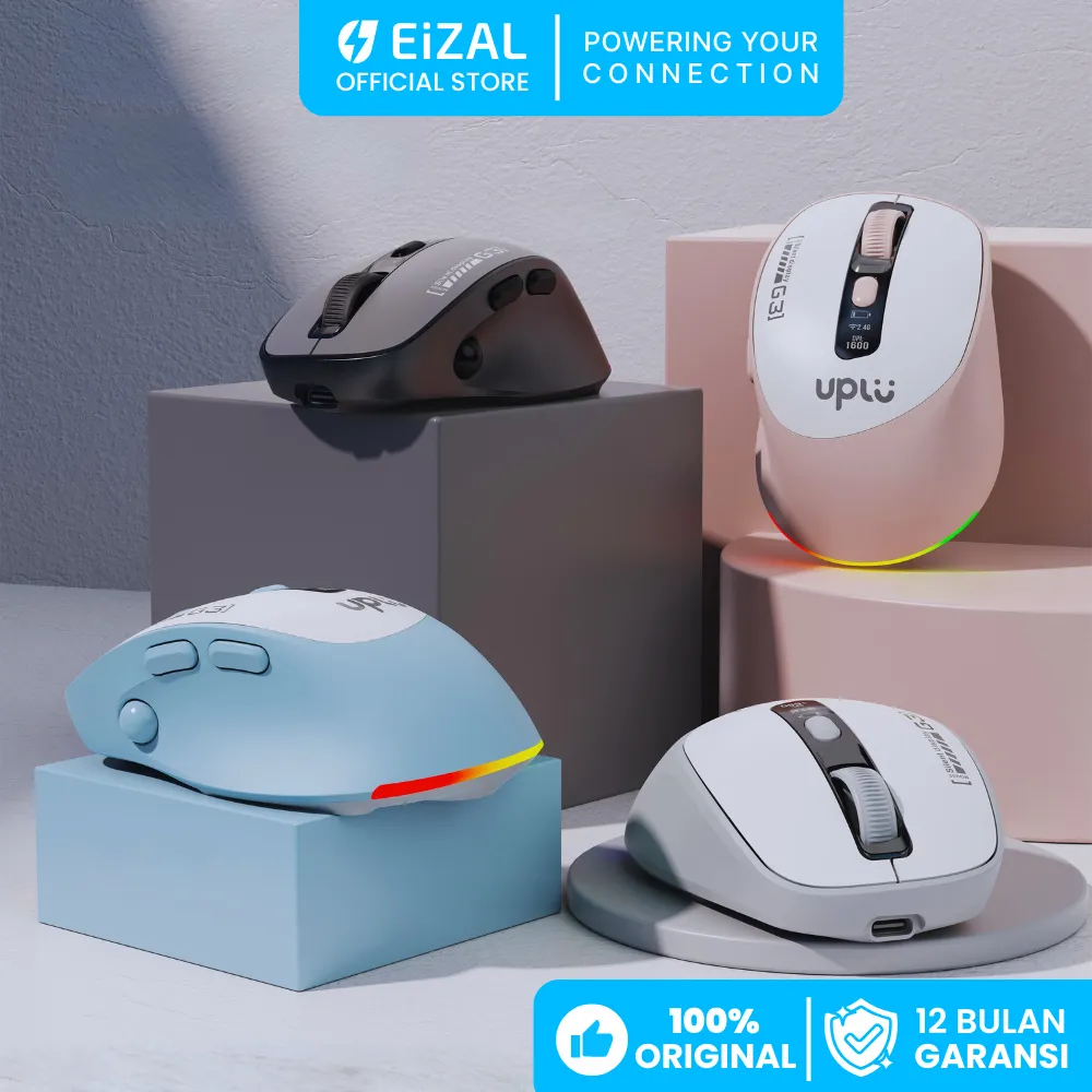 EiZAL X Uplu Mouse Gaming Bluetooth Wireless G3 Mouse Silent Click RGB Dual Connection 1600 DPI