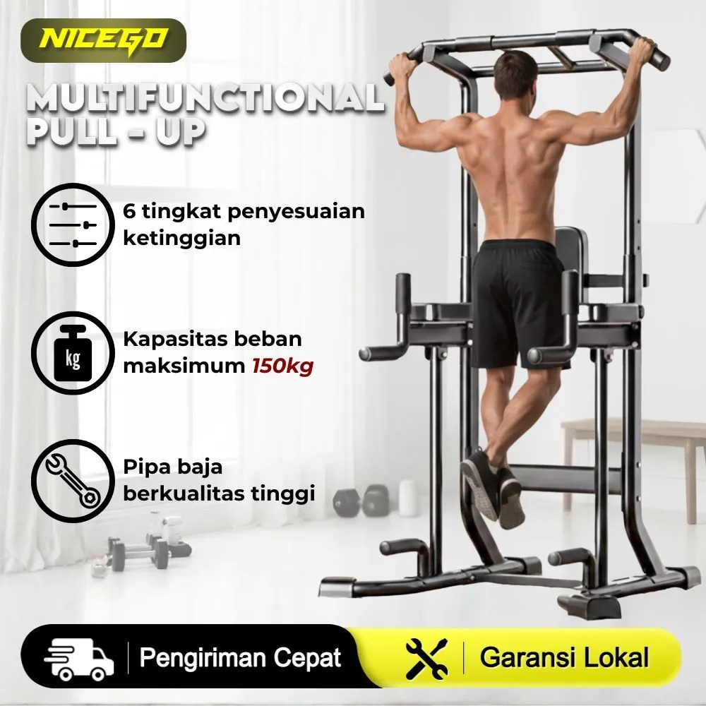 NICEGO Multi-Function Power Tower Adjustable Height Chin Up Bar Pull up Station Alat Olahraga Di Rumah