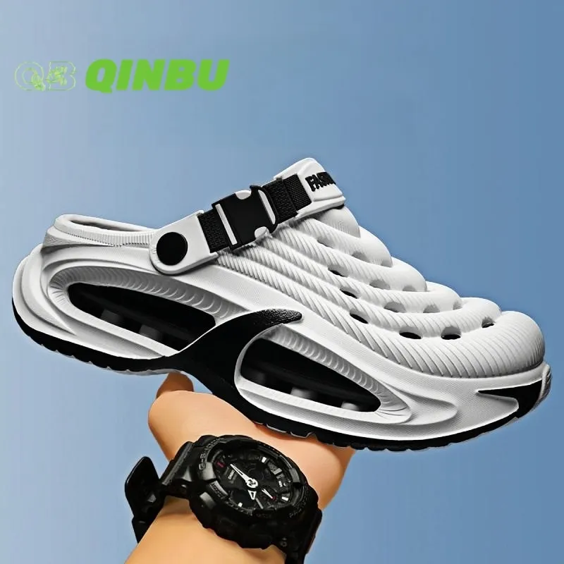 QINBU Sepatu Sandal Pria Tahan Air Anti Slip Ringan Bernapas Tinggi 5CM Desain Fashion Terbaru CROSS