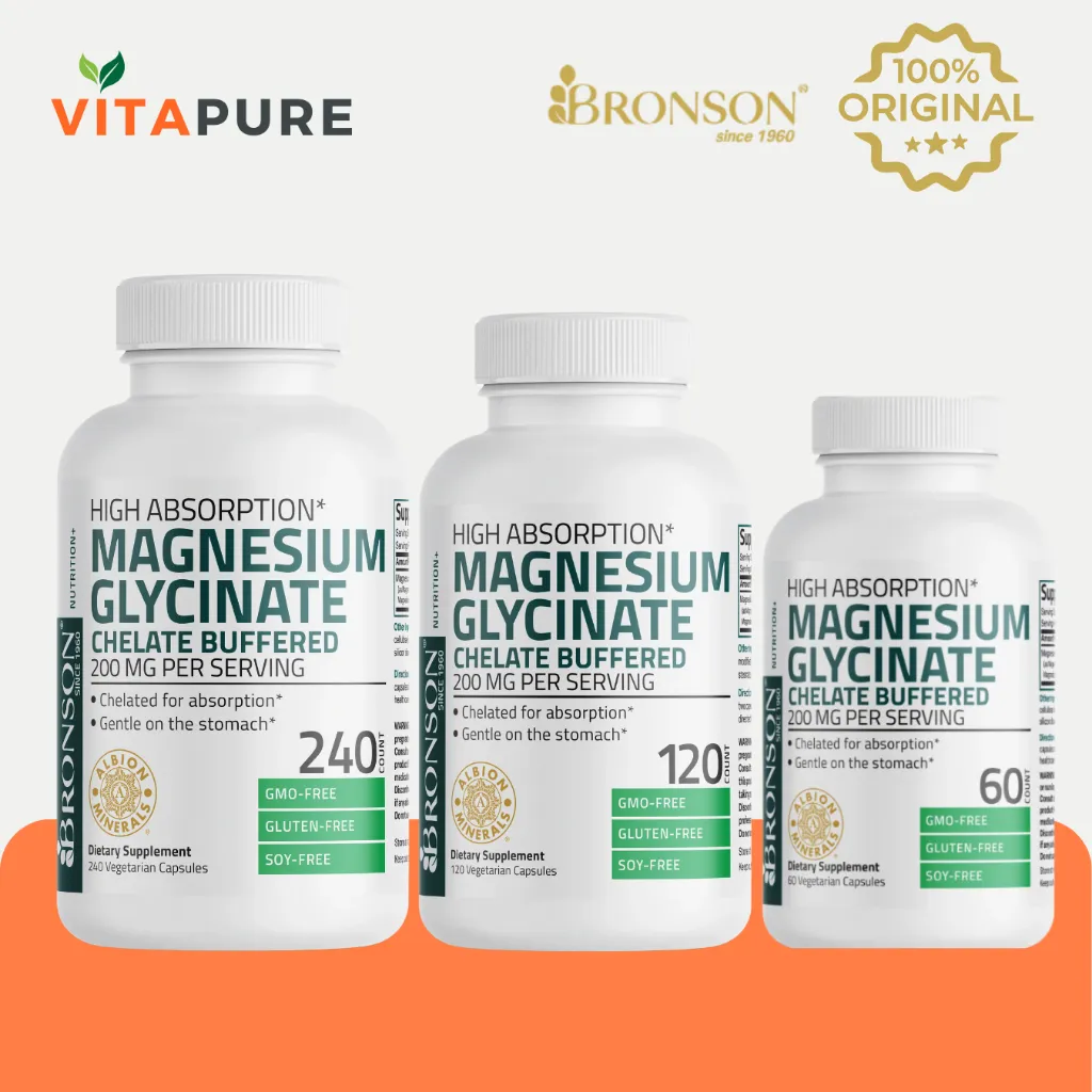 Bronson Magnesium Glycinate 200mg - Vegetarian Capsules