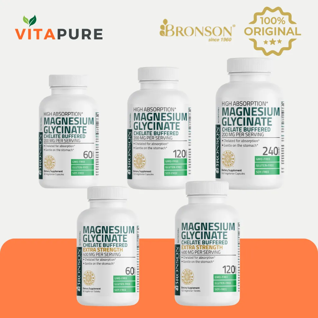Bronson Magnesium Glycinate 200mg / 400mg - Vegetarian Capsules / Tablets