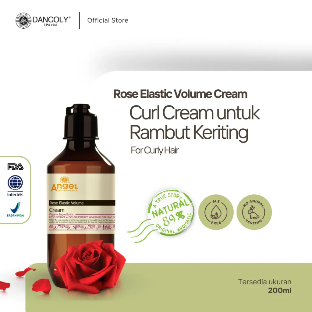 Dancoly Rose Elastic Volume Cream 200 ml | Curl Cream | Styling Cream untuk Rambut Dikeriting / Keriting Natural