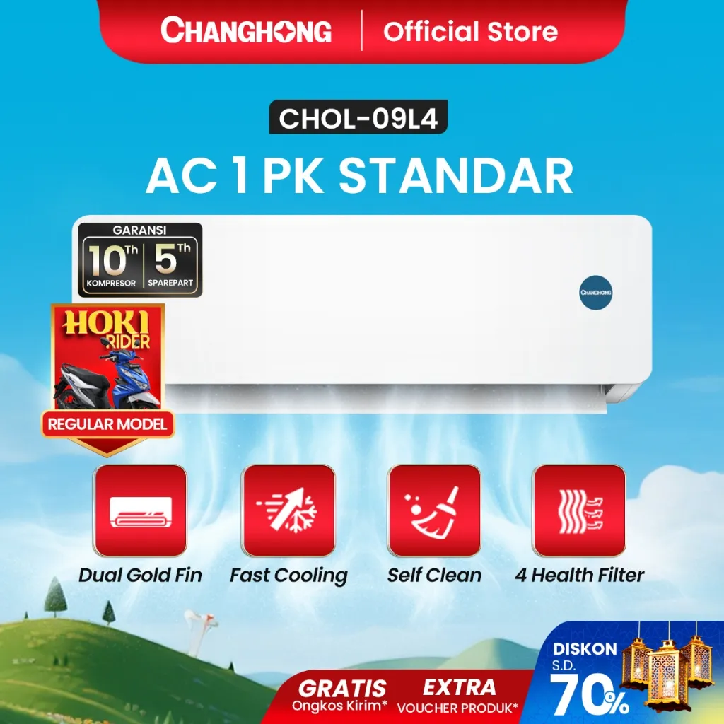 CHANGHONG AC 1 PK STANDARD CSC-09NVB4 [INDOOR + OUTDOOR UNIT ONLY]  [FAST COOLING] [ECO MODE]