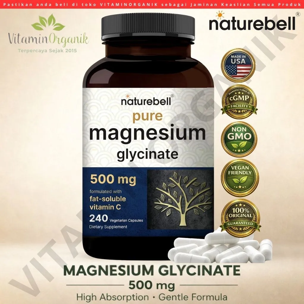 Magnesium Glycinate 500mg NATUREBELL / Deal Supplement  Magnesium Complex 10in1 240 Kapsul Original USA