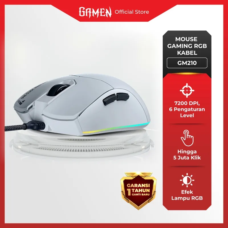 GAMEN Mouse Gaming Kabel GM210 7200 DPI 6 Level DPI  Tombol Lighting Adjustment Sensor Presisi untuk Laptop / PC Mouse Gaming RGB Ergonomis