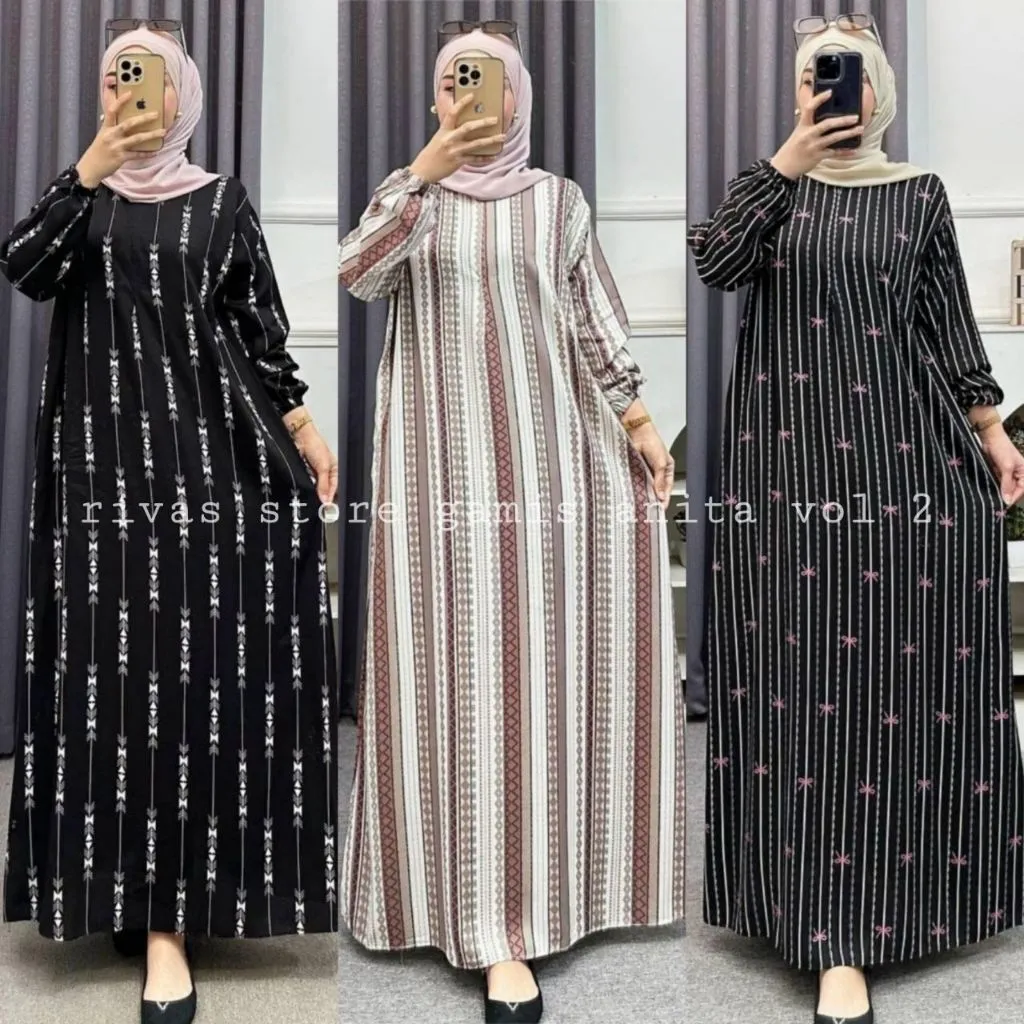 Gamis Anita Dress Panjang Rayon Viscose Premium ( vol 2 )| Gamis Panjang Busui lingkar dada 120 panjang 135
