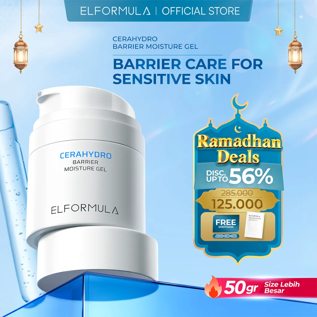 ELFORMULA Intensive CeraHydro Barrier Repair Moisture Gel - Moisturizer Calming Pelembab Wajah Pagi Malam Kulit Cerah Skin Barrier Hyaluronic Acid with CeraHydro + Plant Extract & Ceramide Skincare Oil Control Kulit Kering Iritasi