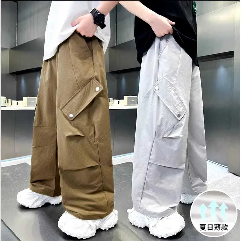 Celana Kargo Trendi Anak Laki Laki Dan Perempuan Katun Stretch Usia 7-15 Tahun