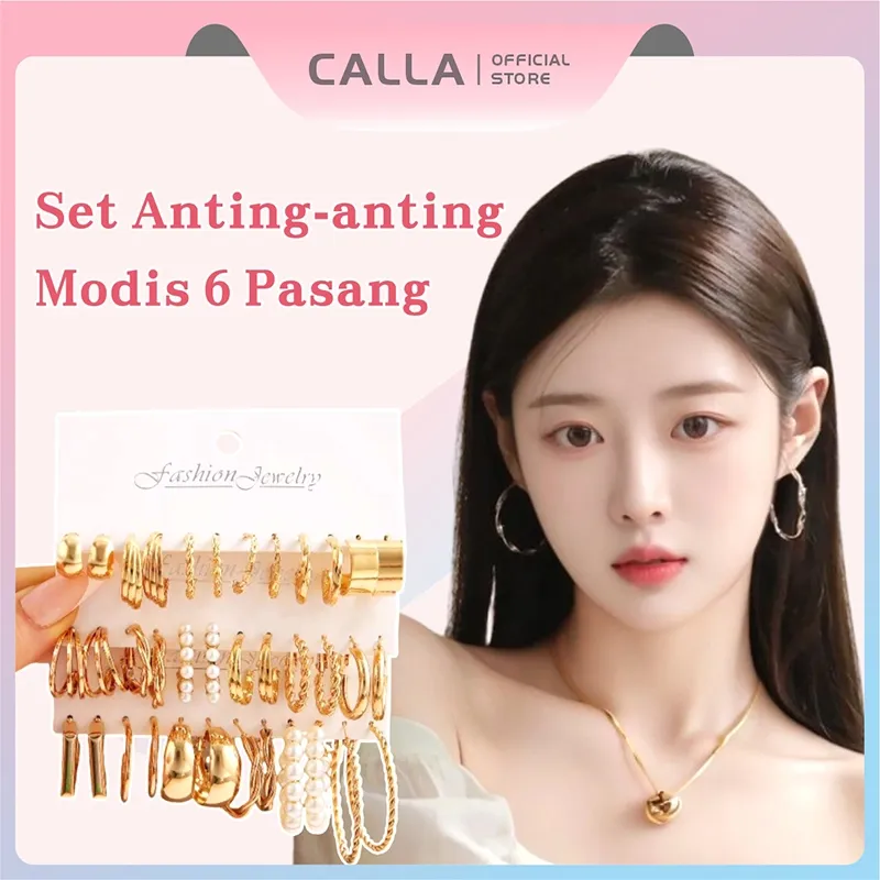 Calla Set Anting Wanita Korea 5-6 pcs Anting Logam Retro Aksesori Fashion Baru