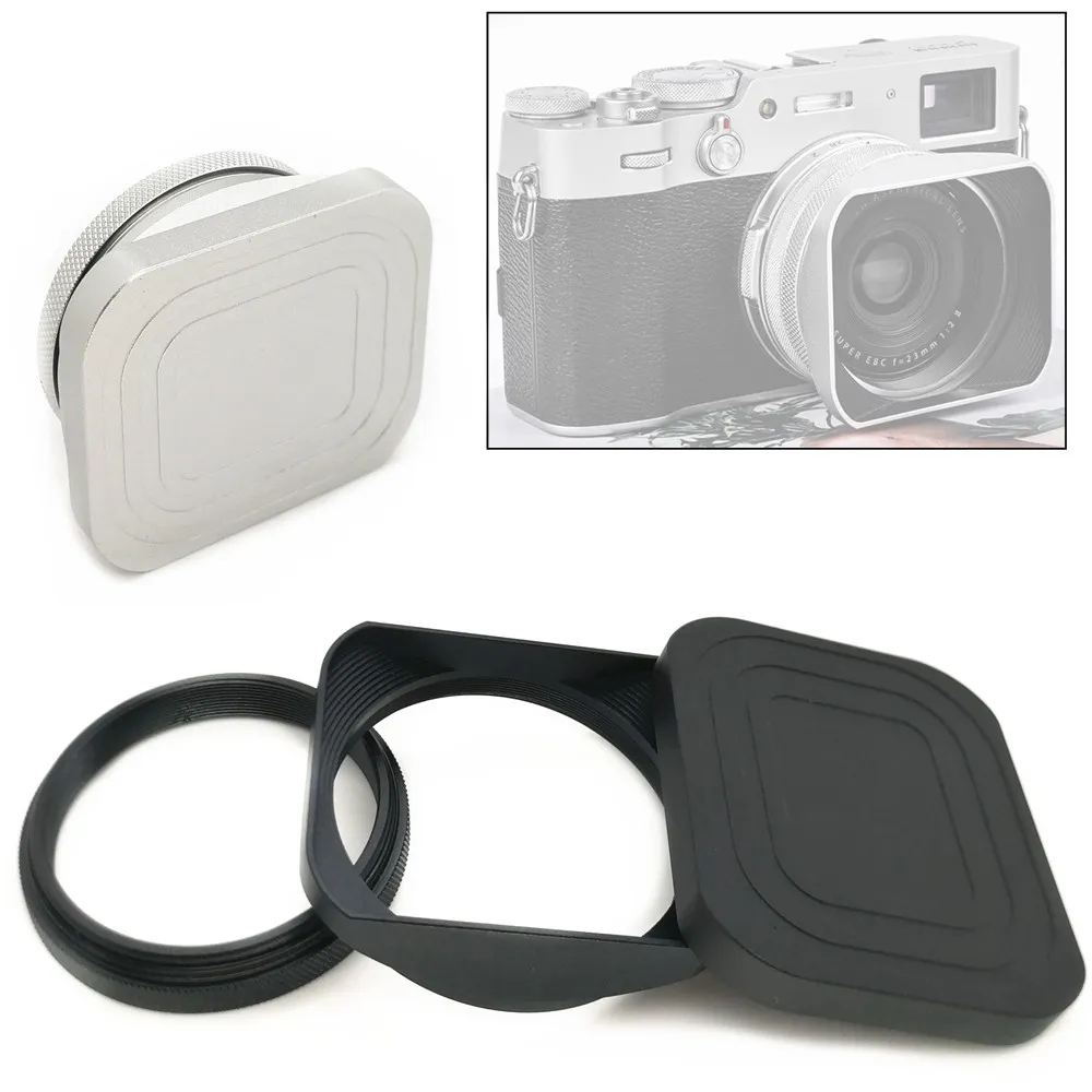 Metal Square Lensa Lens Hood Shade + Lens Cap Cover for Fujifilm Fuji X100VI X100V X100F X100T X100S Camera 49mm Filter