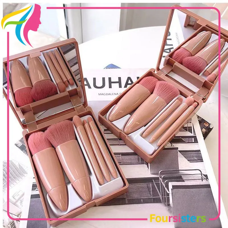 [FS] 5pc Set Makeup Brush Kuas Makeup Portable Cermin