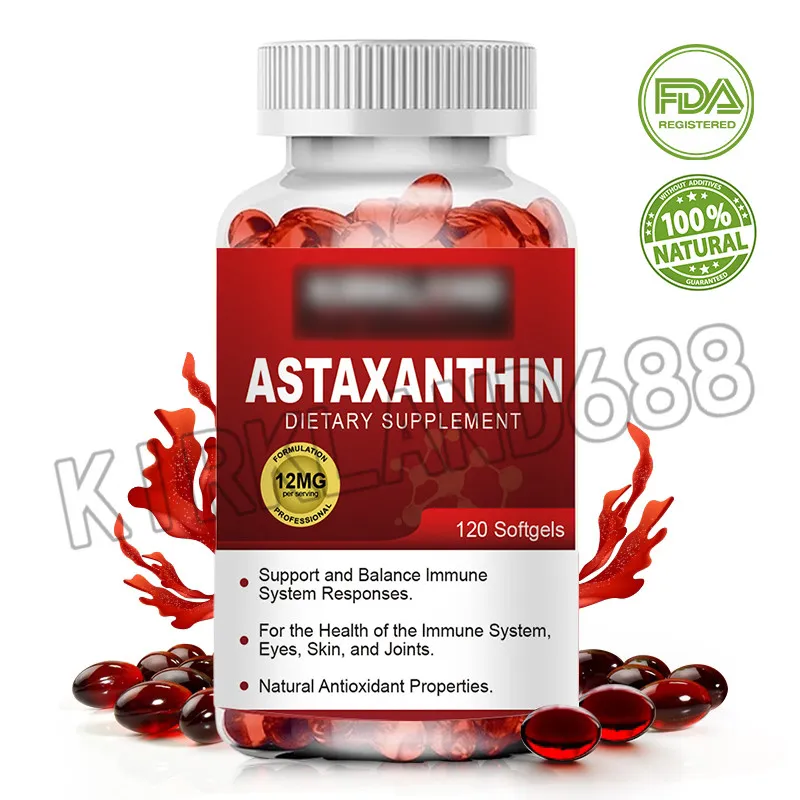 High Quality Astaxanthin 12mg Capsules Microalgae Extract Supplements Supports immune, skin, eye and joint health 120pcs Kapsul Mendukung kesehatan kekebalan tubuh, kulit, mata dan sendi