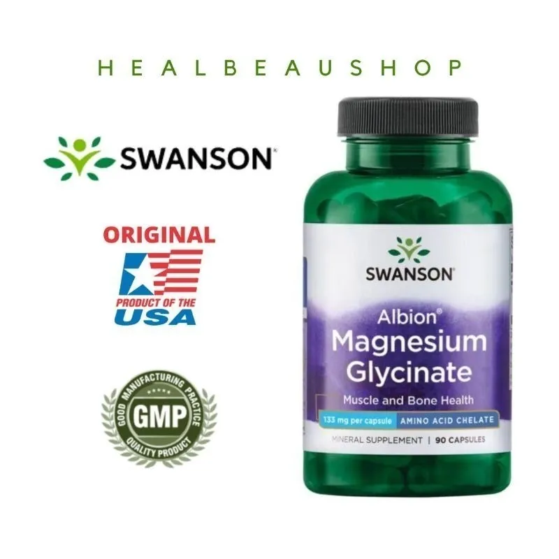 Swanson Albion Magnesium Glycinate Syaraf Otot Tulang 133mg 90caps ORI