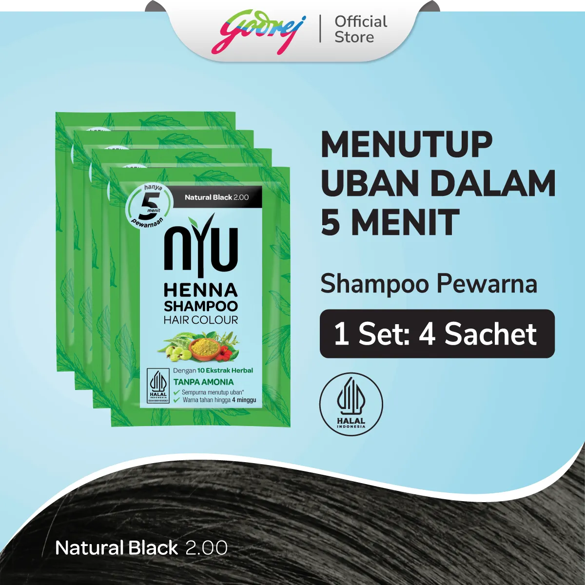 NYU Henna Shampoo Hair Colour Natural Black - Sampo Pewarna Rambut - Box Set