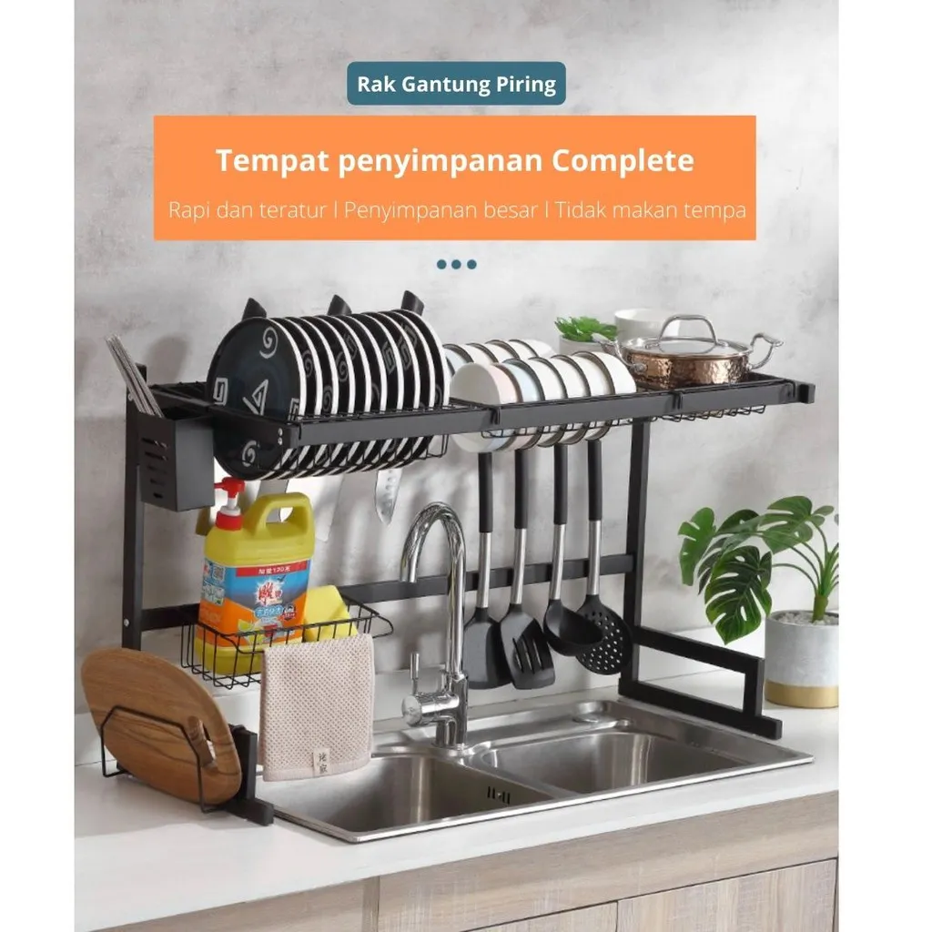 ZEN - Rak Dapur Stainless Steel Hitam Rak Wastafel Rak Piring & Peralatan Dapur kokoh kuat tahan air